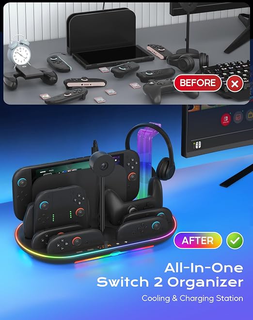 Uxilep Switch 2 Charging Dock, 4 Joycon 2 & Pro Controller Charger, Switch 2 - Image 3