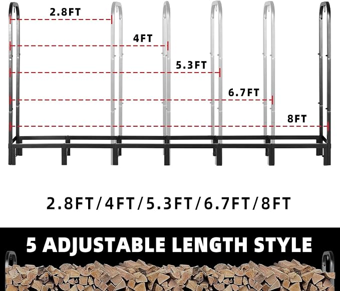 8FT Firewood Rack Outdoor with Cover, Heavy Duty Adjustable Firewood log - Image 3