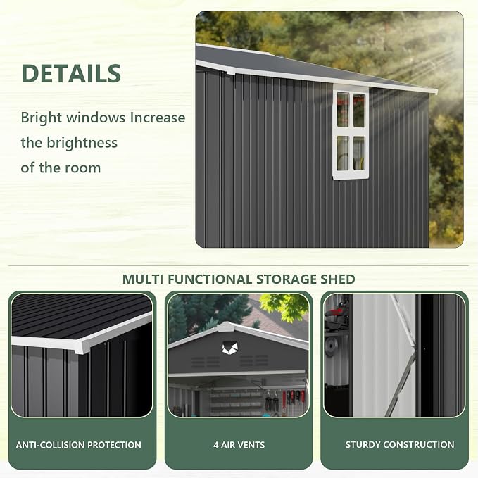 8x6 FT Metal Storage Shed with Window, Outdoor Storage Building, Large Backyard - Image 3