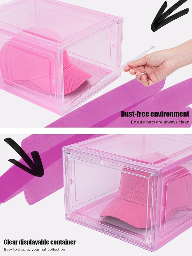 6 Pack Hat Organizer Box, Stackable Clear Baseball Caps Holder Box Containers - Image 5