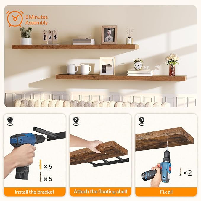 HOOBRO Floating Shelves for Wall, Wall Mounted Shelf Set of 2, for Wall in - Image 8
