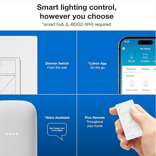 Lutron Caseta Original Smart Dimmer Switch Kit w/ Hub, - Image 7