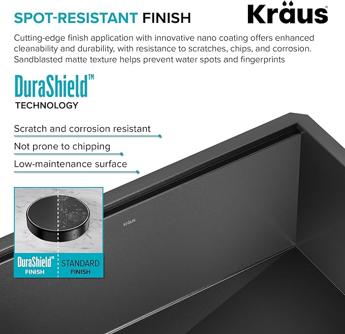 KRAUS Kore Workstation 33-inch Farmhouse Modern Flat Apron Front 16 Gauge Black - Image 7