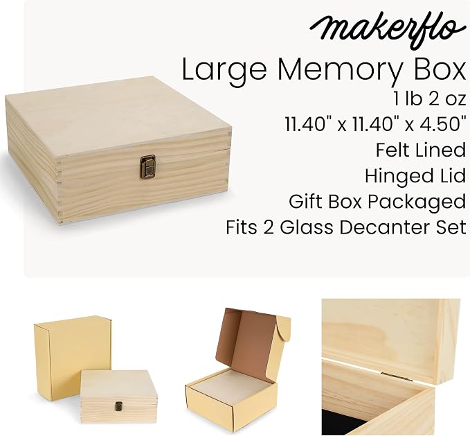 makerflo Large Natural Pine Wood Memory Box - Image 7