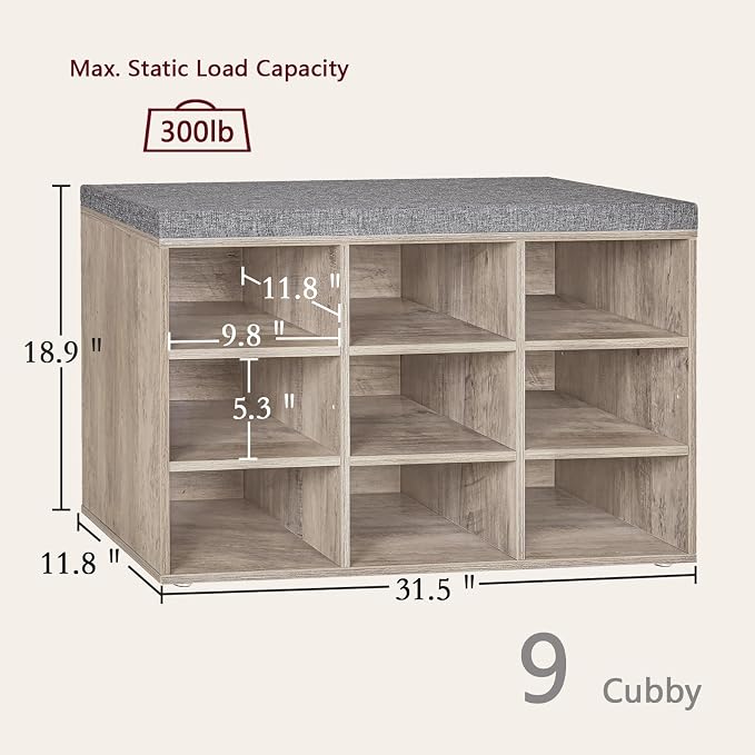 DINZI LVJ Shoe Bench, 9 Cubbies Shoe Organizer - Image 3