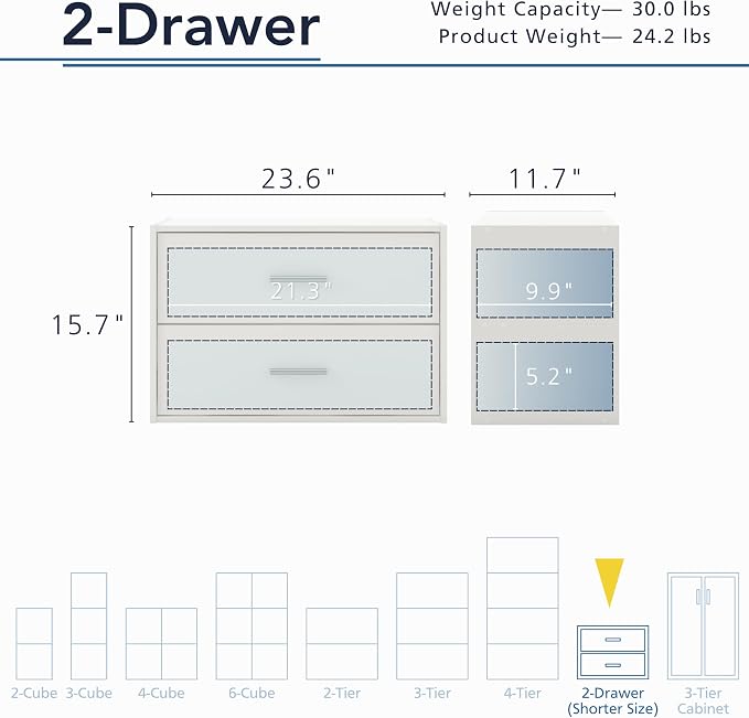 Homes: Inside + Out Apexa 2-Drawer Wooden Stackable Storage Drawers, Small Food - Image 2