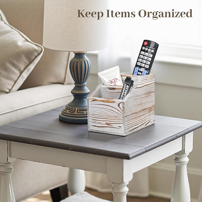 Wooden Remote Control Holder Organizer, 3 Compartment Storage Slots, TV Remote - Image 2