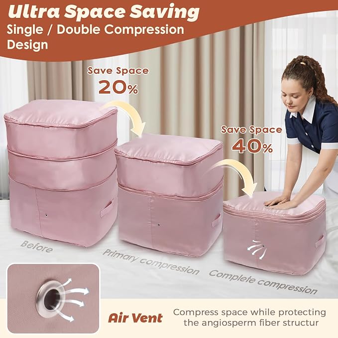 Ultra Space Saving Self Compression Organizers, 4 Pack Double Zipper - Image 2