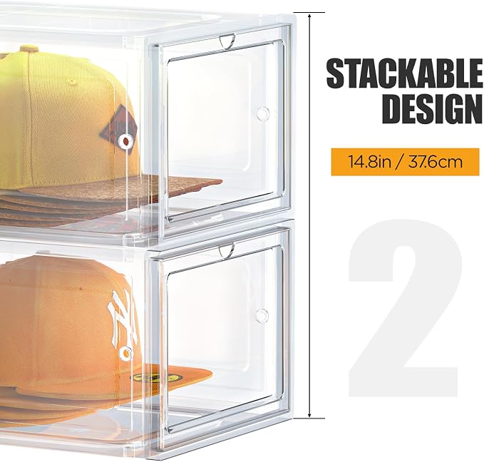 Hat Organizer Box, Stackable Clear Baseball Caps Holder Box Containers - Image 2