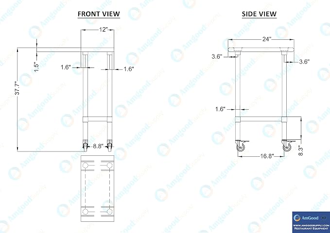 AmGood 12" Long x 24" Deep Stainless Steel Table - Image 4