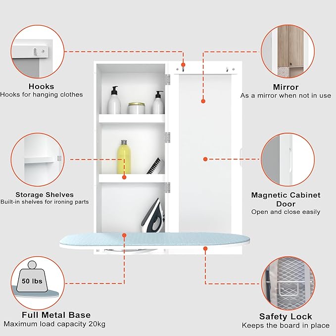 Wall Mount Ironing Board Cabinet, Built in Swivel Ironing Board Folding - Image 4