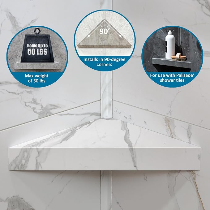 Palisade Vinyl Waterproof Corner Shower Shelf in Polar Frost - Image 7