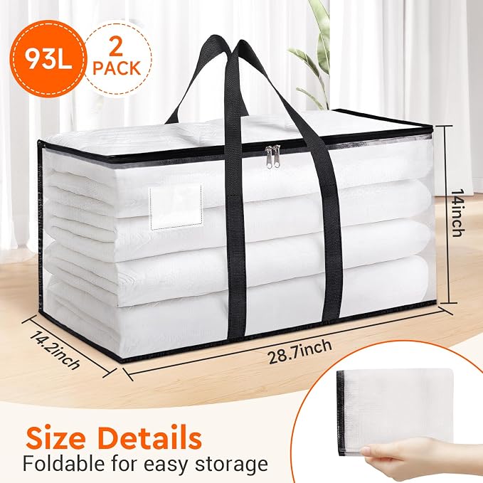 BlissTotes 2-Pack Heavy Duty Extra Large Clear Moving Bags, Reinforced Handles - Image 2
