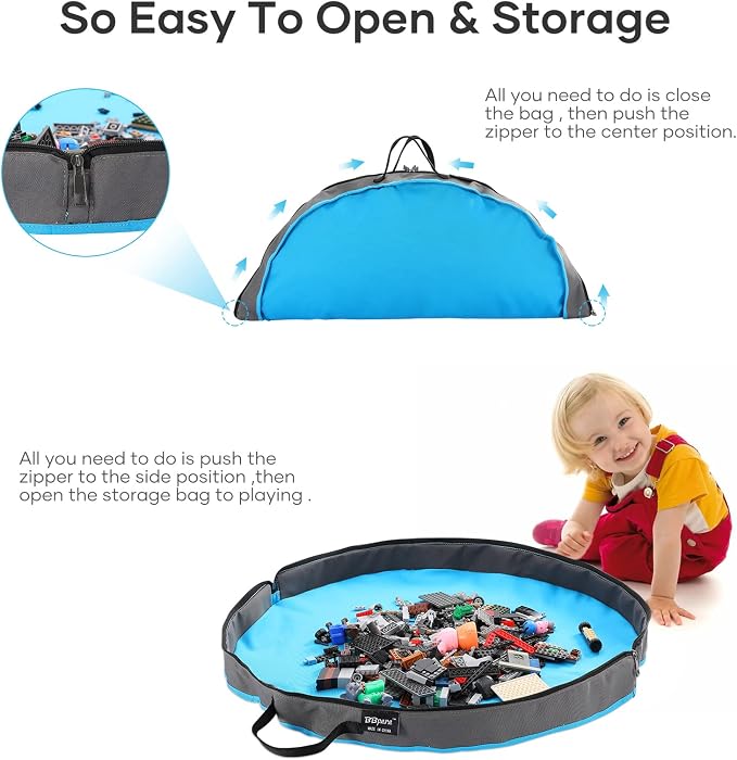 Toy Storage Bag and Play Mat for Building Bricks & Blocks - Image 2