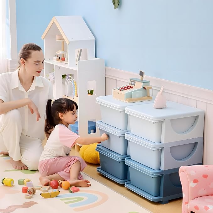 Qaba 3 Tier Kids Storage Unit, 6 Drawer Chest Toy Organizer Plastic Bins - Image 8