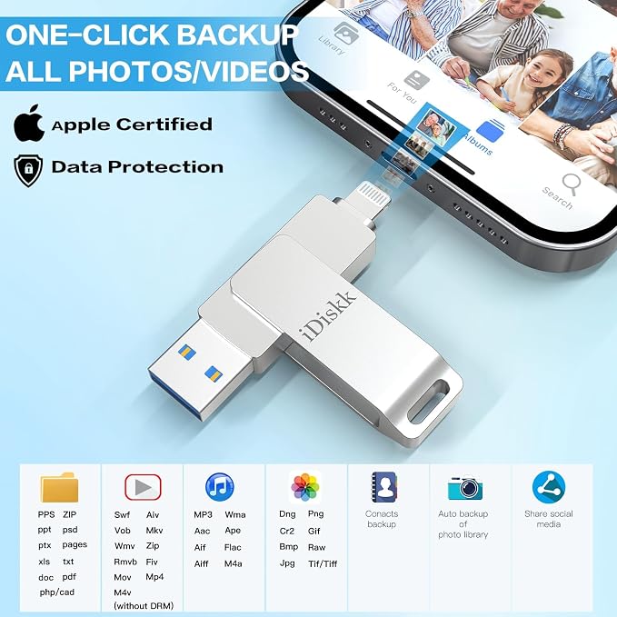 【App-le Certified 1T B】 iDiskk Photo Storage iPhone Flash Drive Photo Stick - Image 3