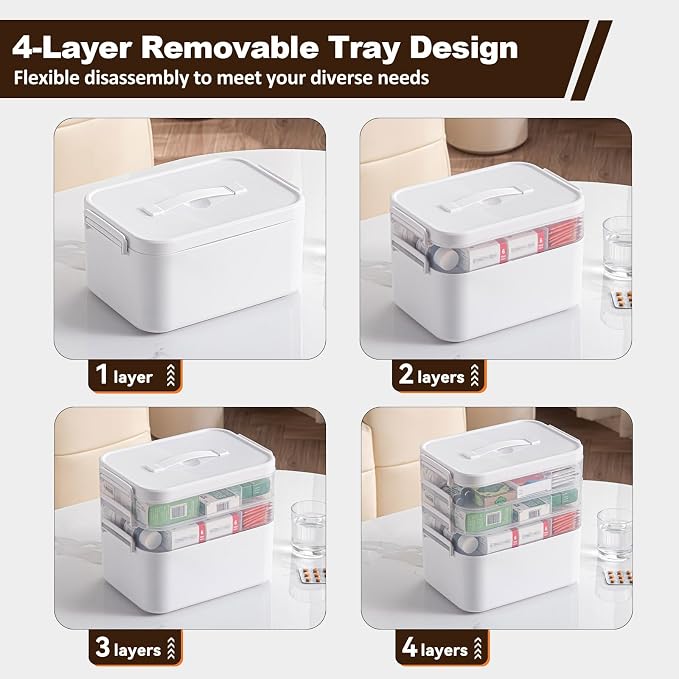 4-Tier Portable Medicine Cabinet Organizer, Large Medicine Storage Box - Image 6