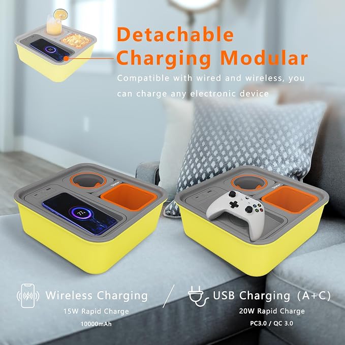 Couch Caddy Console, Self Balancing Cup Holder, Drink Snack Caddy, Wireless - Image 5