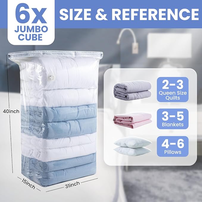 6 Pack Vacuum Storage Bags, Jumbo Cube 31x40x15 Inch, Extra Large Vacuum Seal - Image 3