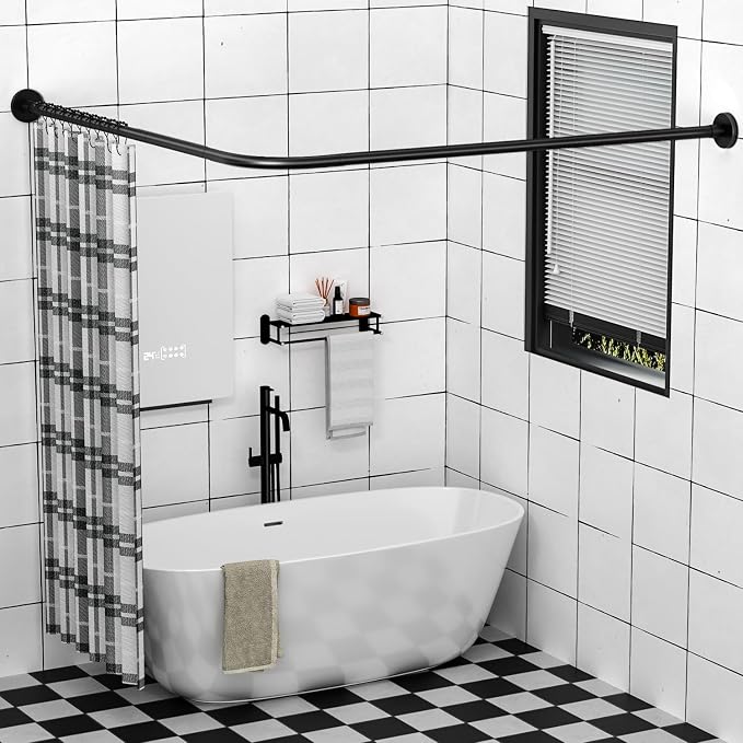 Stretchable 304 Stainless L Shaped Bathroom Bathtub Corner Shower Curtain Rod by Sikaiqi