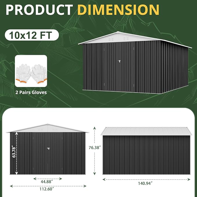 Polar Aurora 12x10 FT Outdoor Storage Shed, Metal Garden Shed - Image 3