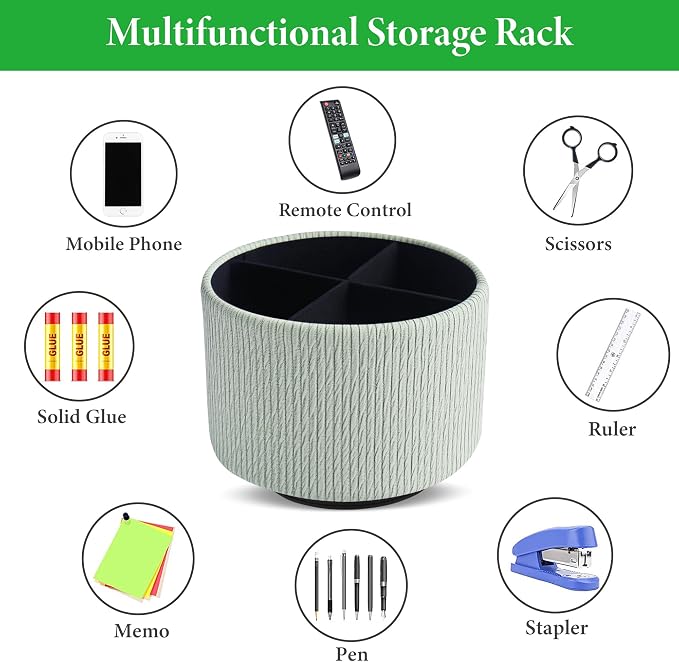 Round Leather Art Supply Organizer, Remote Control Holder, 360 Degree Spinning - Image 5