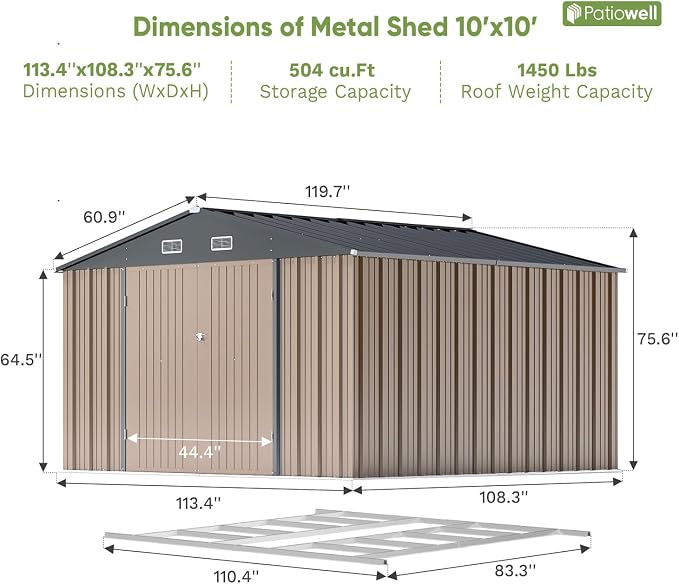 Patiowell 10 x 10 FT Outdoor Storage Shed - Image 4