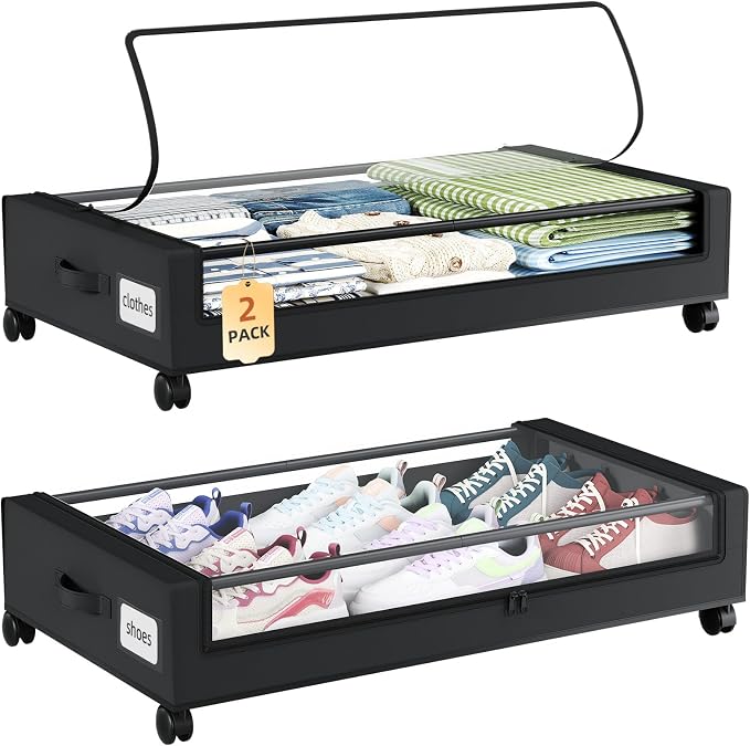 Somdot Under Bed Storage with Wheels, 2 Pack Bed Storage Containers with by Somdot