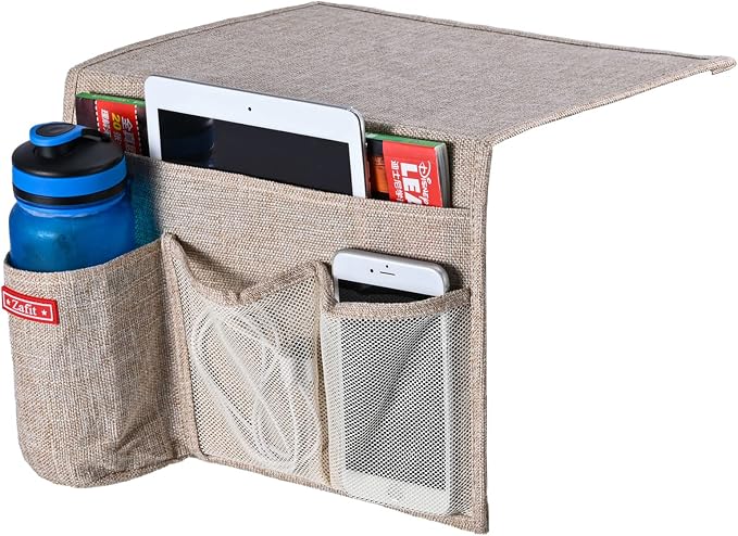 Linen 4 Pockets Bedside Caddy, Bedside Storage Organizer - Image 2