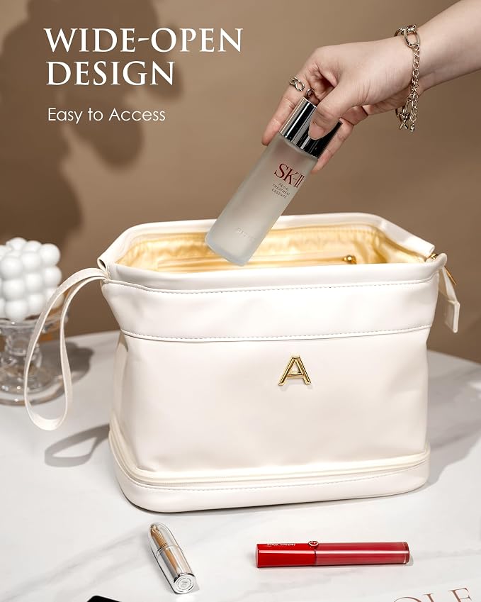 Gifts for Girls, Initial Large Makeup Bag, Personalized Double Layer Cosmetic - Image 3