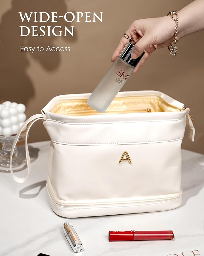 Birthday Gifts for Women, Initial Makeup Bags for Teens Girls, Double Layer - Image 3