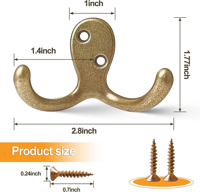 10 Pack Coat Hooks Wall Hooks for Hanging, Heavy Duty Double Prong Metal Hook - Image 6