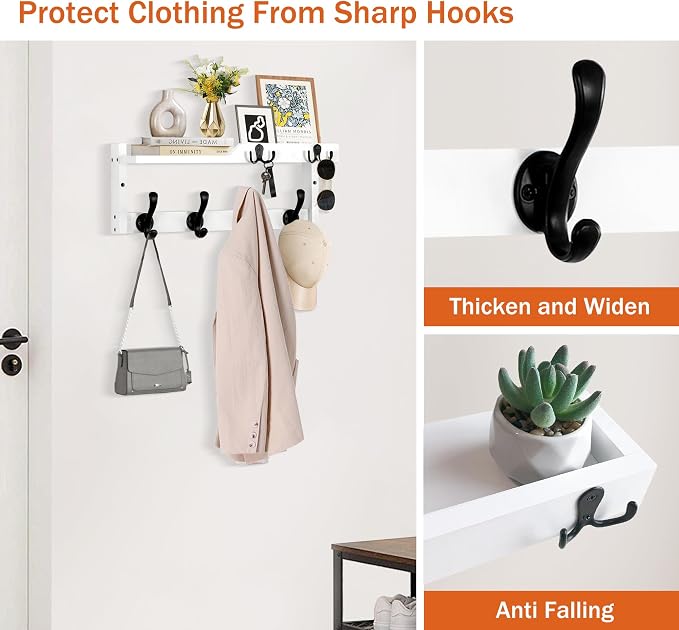 Coat Rack Wall Mount with Shelf, Coat Hanger Wall Mount with Key Hooks and Mail - Image 2