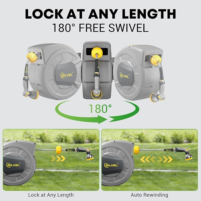 SILVEL 1/2 in x 110 FT Retractable Garden Hose Reel, UV Resistant Heavy Duty - Image 6