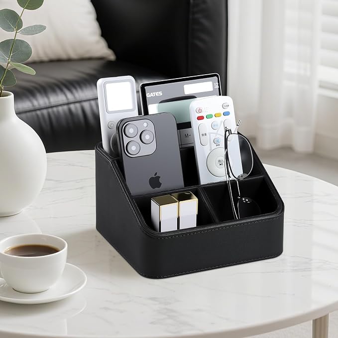 Remote Control Holder, PU Leather Small Desk Organizer - Image 2