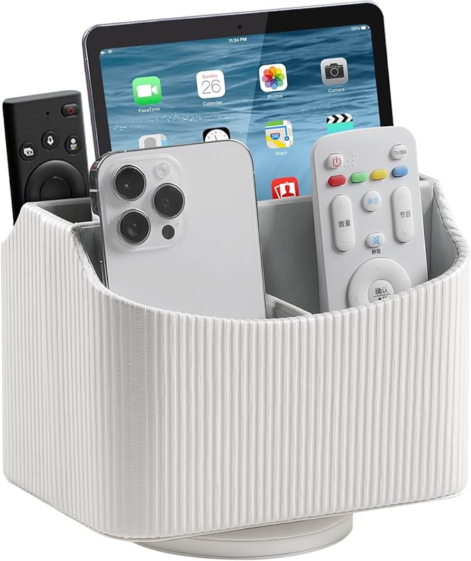 PU Leather Remote Control Holder, 360 Degree Rotating Desk Organizer Storage by NICLNGSH