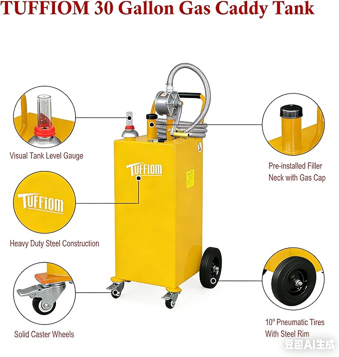 TUFFIOM 30 Gallon Portable Gas Caddy w/Swivel Wheels, Fuel Storage Tank - Image 3