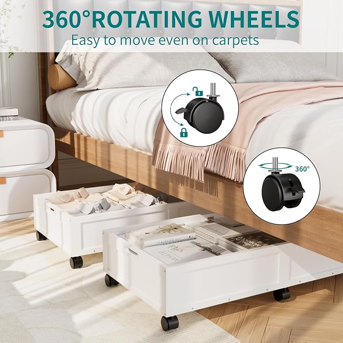 Bamboo Under Bed Storage Containers, Rolling Underbed Organizer - Image 3