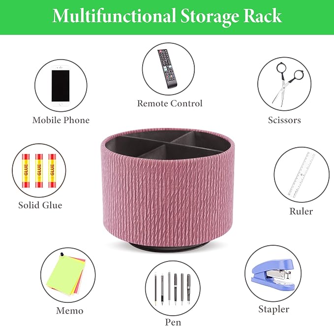 Round Leather Art Supply Organizer, Remote Control Holder, 360 Degree Spinning - Image 5
