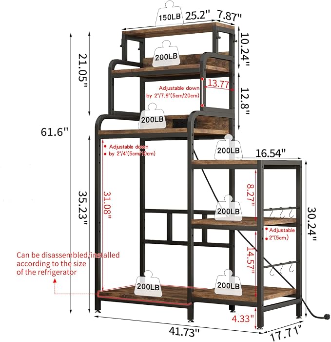 7-Tier Kitchen Storage Rack, Mini Fridge and Microwave Stand - Image 2