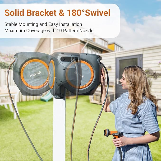 Ruvup Retractable Garden Hose Reel, 1/2in x 150ft Water Hose Reel - Image 5