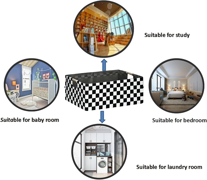 Checkered Storage Basket Foldable Nursey Box | 16.9" Storage Cube - Image 8