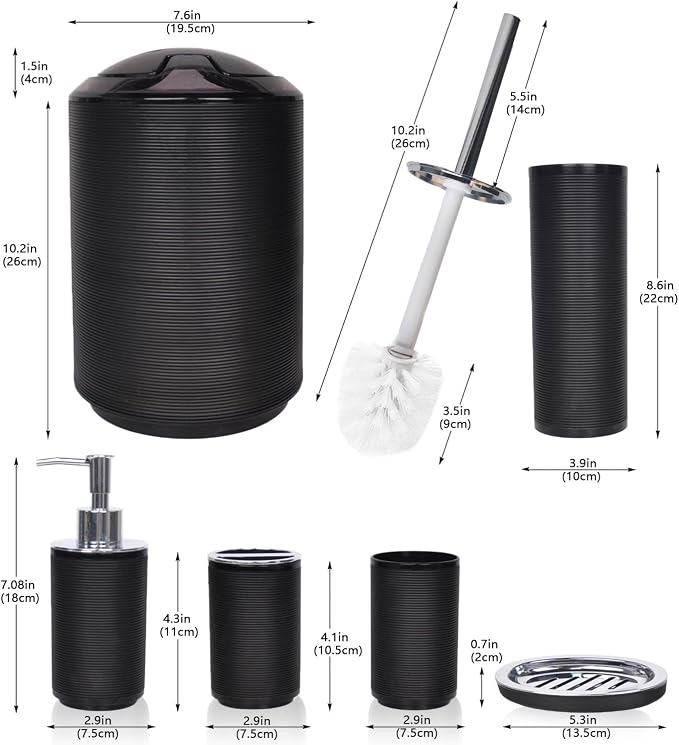 CERBIOR Bathroom Accessories Set 6 Piece Bath Ensemble Includes Soap Dispenser - Image 2