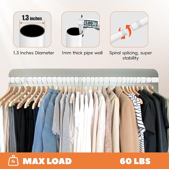 Closet Rod 30-63 Inches, Adjustable Heavy Duty Metal White Closet Rods - Image 4