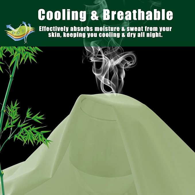 TELUS Green Pillow Cases King Size 2 Pack, Bamboo Rayon Cooling Pillowcases - Image 5