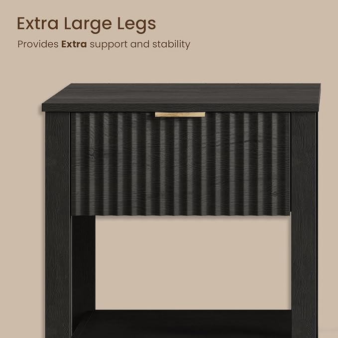 Fluted Night Stand with Golden Handle, Bedside Table with Storage Shelf - Image 6