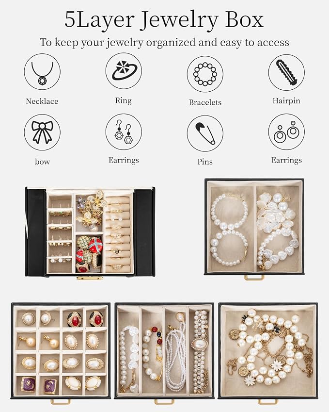 TORIBIO Jewelry Box for Women, Leather Jewelry Organizer - Image 4