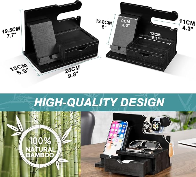 Yirilan Wood Phone Docking Station, Nightstand Organizer, Birthday Gifts - Image 5