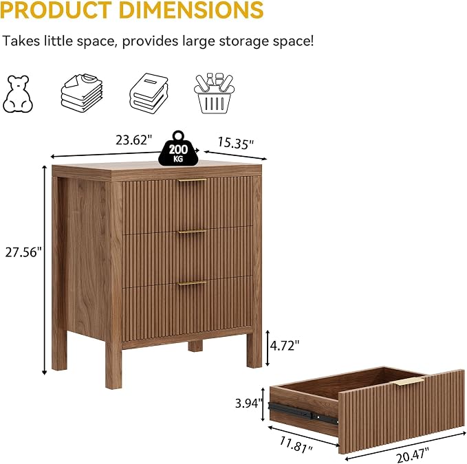 3 Drawer Dresser for Bedroom, Modern Wooden Chest - Image 2