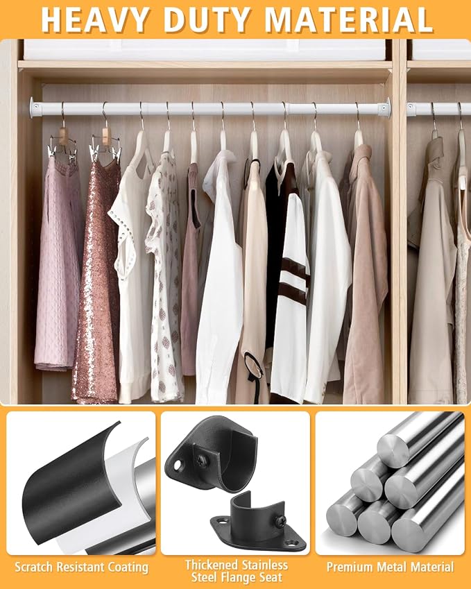 Closet Rod, 17 to 28 Inch Heavy Duty Adjustable Metal Clothing Rack - Image 5